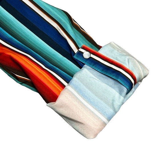 NWT $79 Lucky & Blessed L&B Blouse Size Small Southwestern Turquoise Serape Snap - Picture 2 of 16